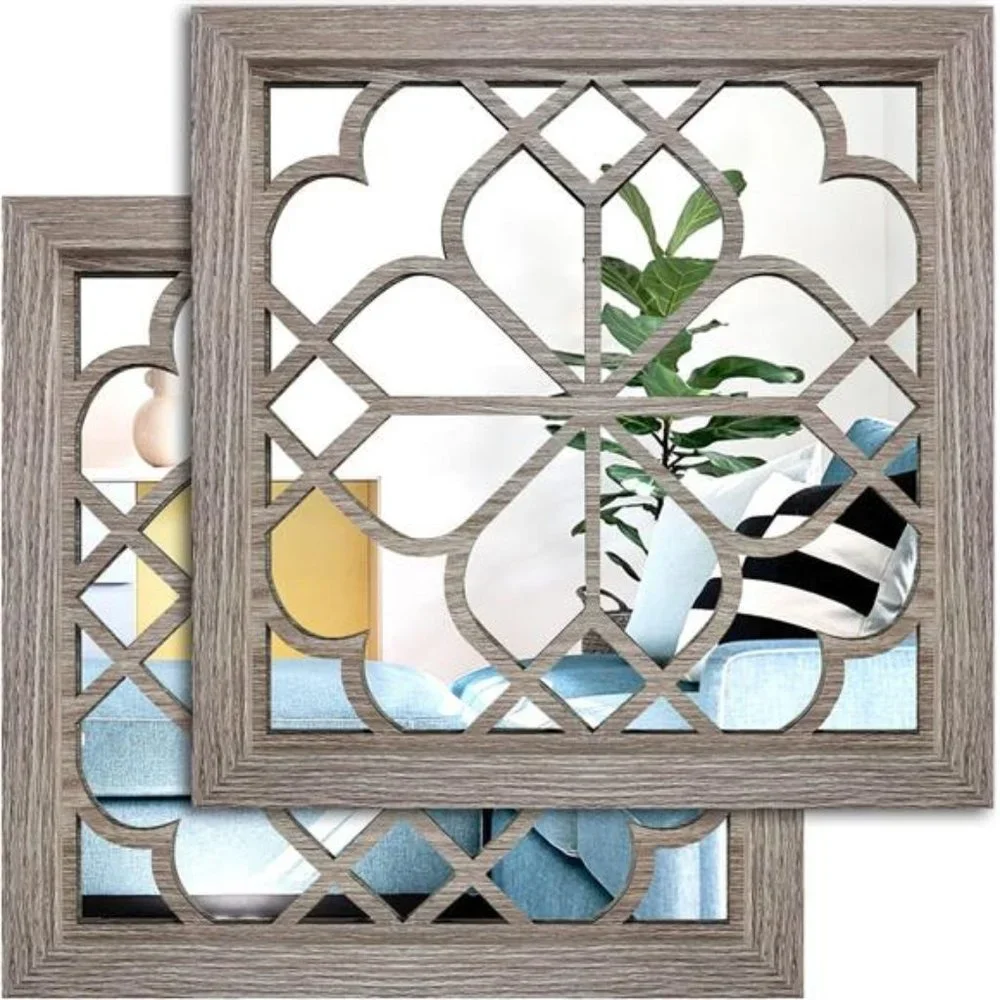 2 PCS Square Wall Mirror Gorgeous Rustic Farmhouse Accent Mirror Barn Wood
